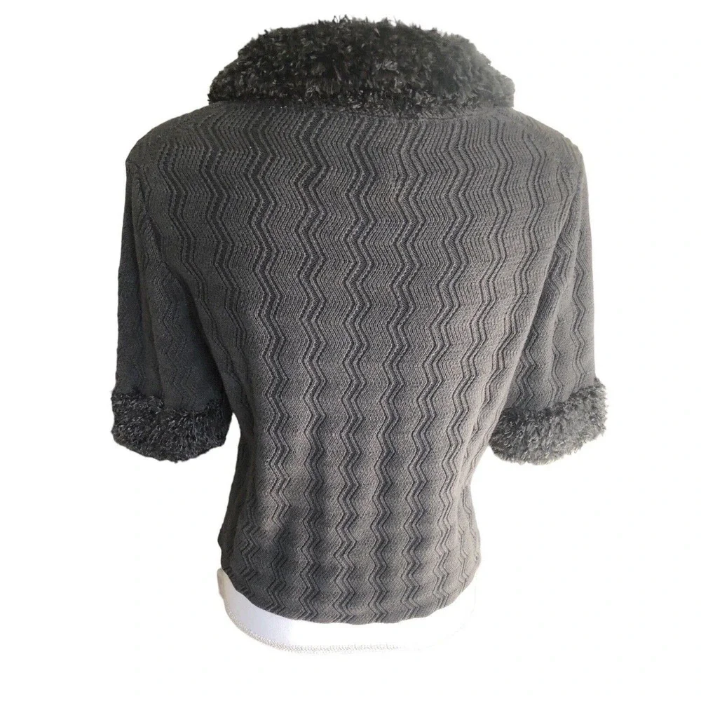 Michael Simon Rare Y2K Sweater Slate Blue Fab Buttons‎ Fur Collar Beautiful Knit